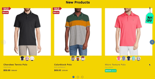 Product feeds with grid and carousel formats, along with customizable color settingsProduct feeds with grid and carousel formats, along with customizable color settings